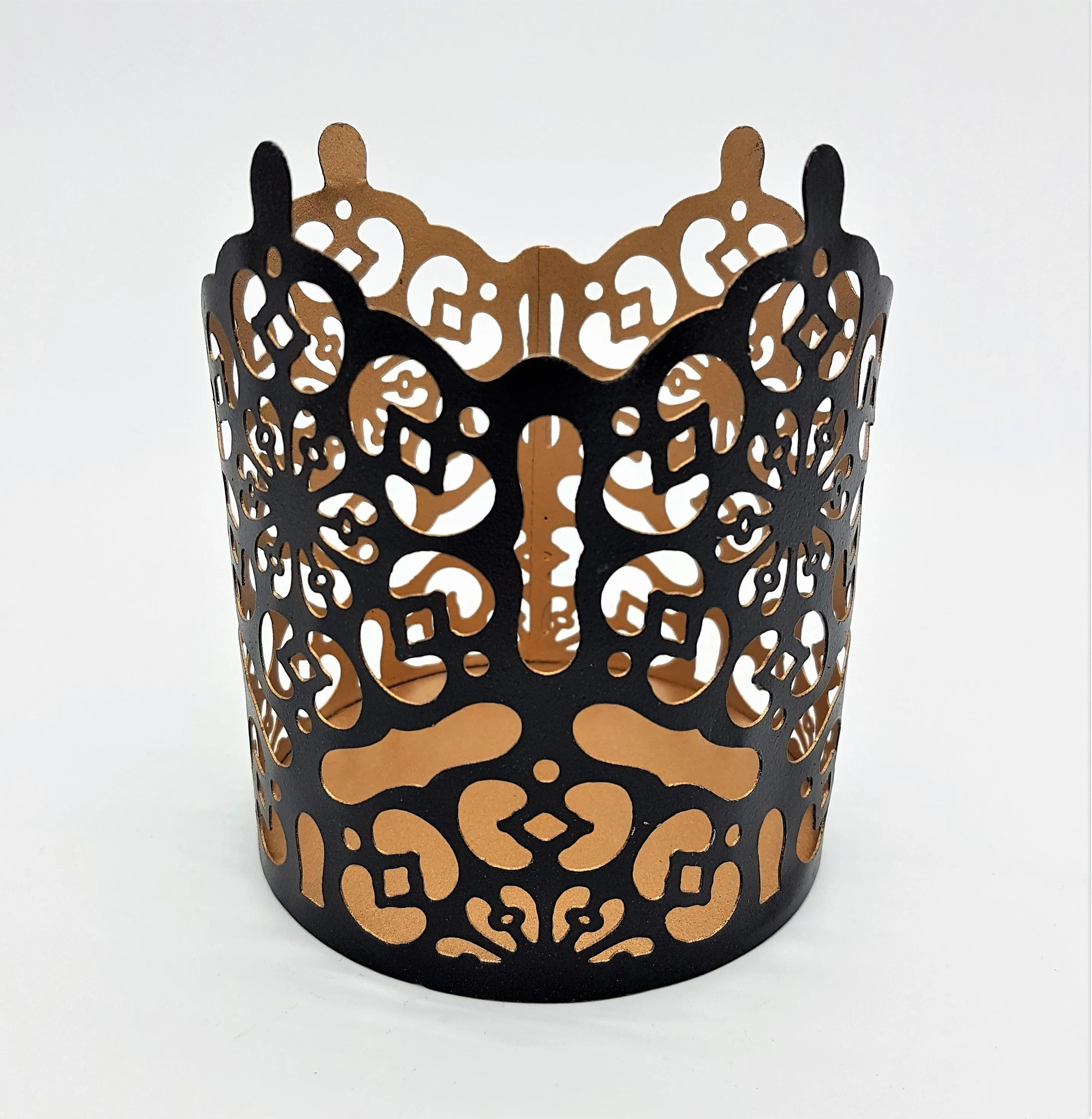 Die-Cut Black & Gold Metal Votive - Prussian Style