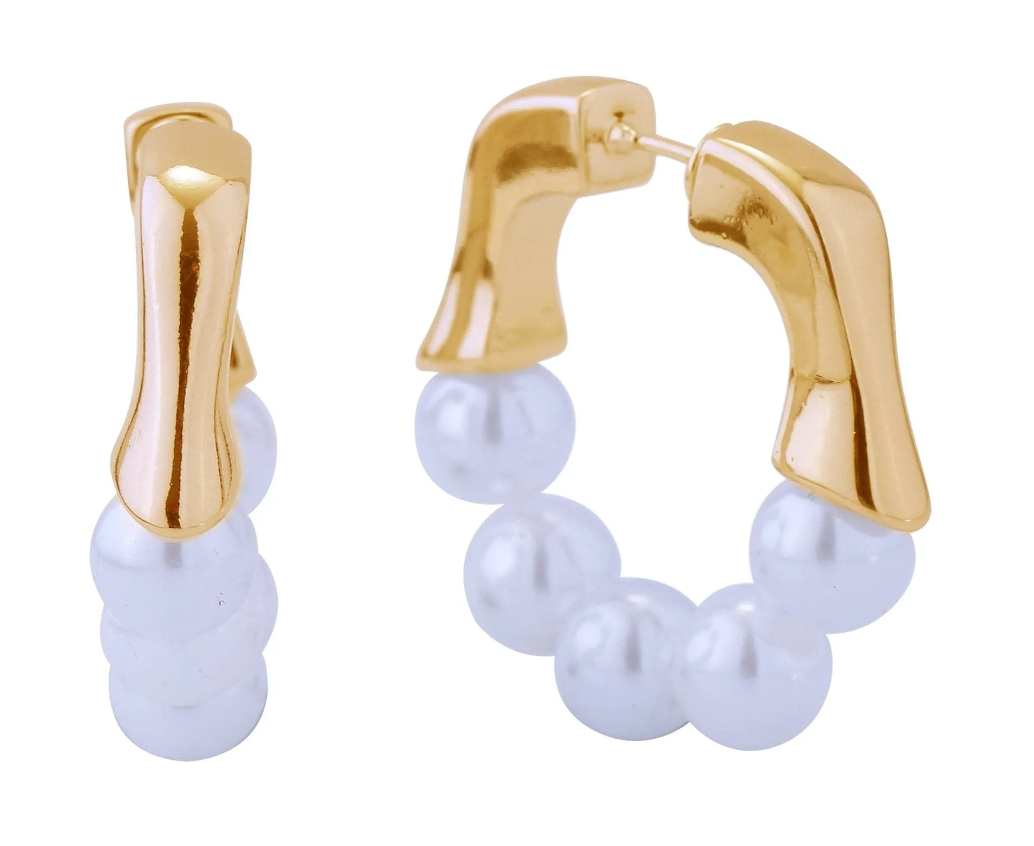 DJE310908 14K Dipped Wavy Pearl Hoop Huggie Earrings