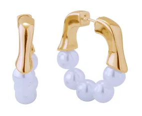 DJE310908 14K Dipped Wavy Pearl Hoop Huggie Earrings