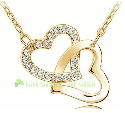 Double Hearts Crystal Zircon Alloy Necklace - 6 Colors Available - (Limited: 1 per order)