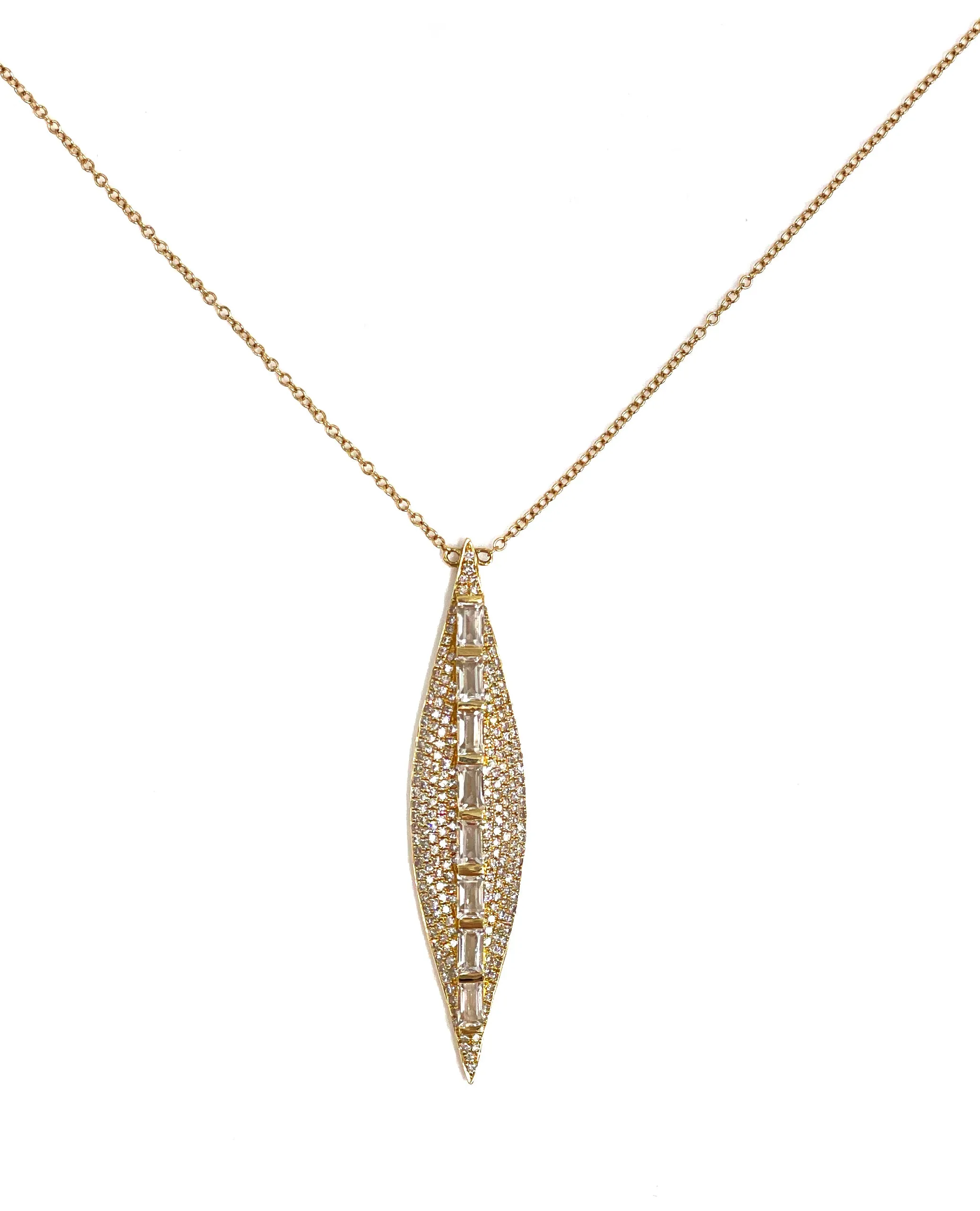 Doves Diamond and White Topaz Necklace Tapered Marquise Shape