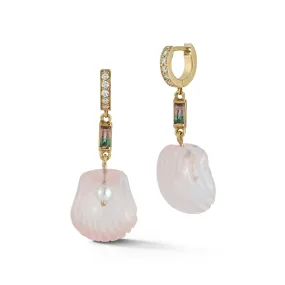 Dream Shell Huggies - Rose Quartz and Watermelon Tourmaline