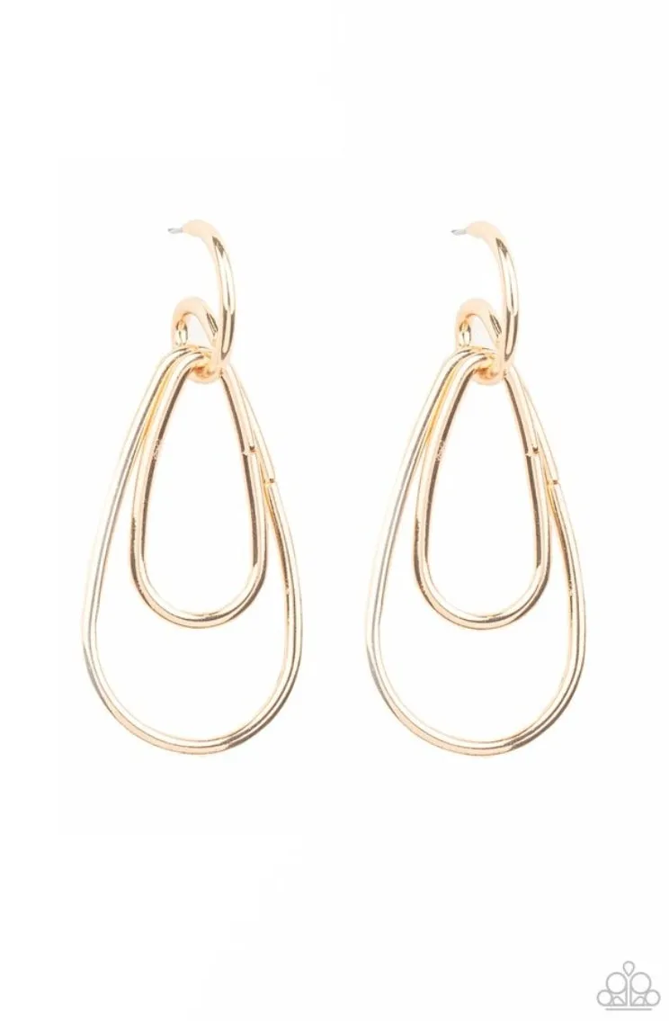 Droppin' Drama Gold Hoop Earrings - Paparazzi Earrings