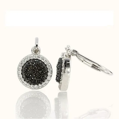 Druzy Quartz Earrings with CZ in Sterling Silver #ERD851-S