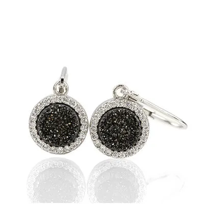 Druzy Quartz Earrings with CZ in Sterling Silver #ERD851-S