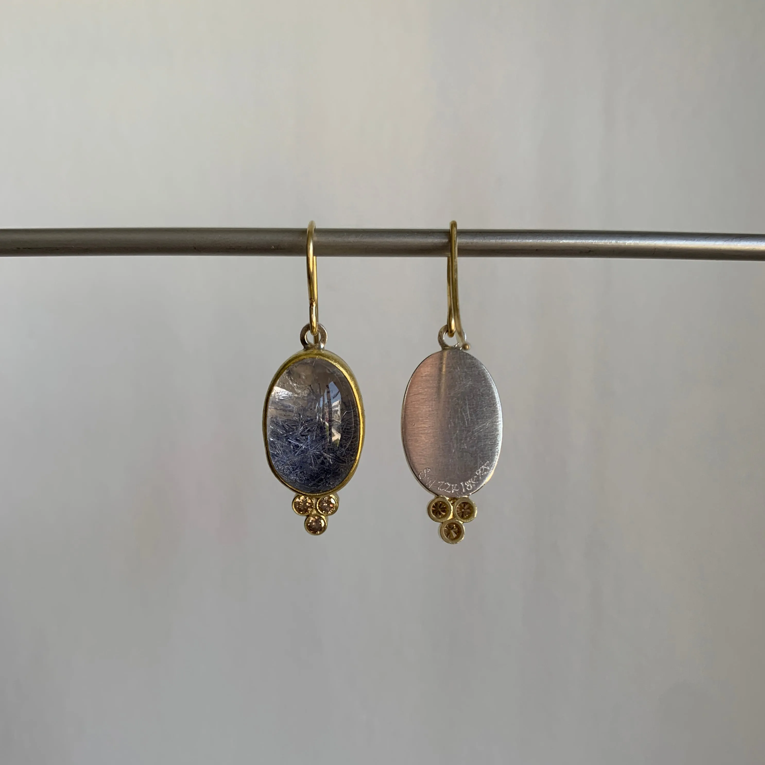 Dumortierite Quartz & Diamond Earrings