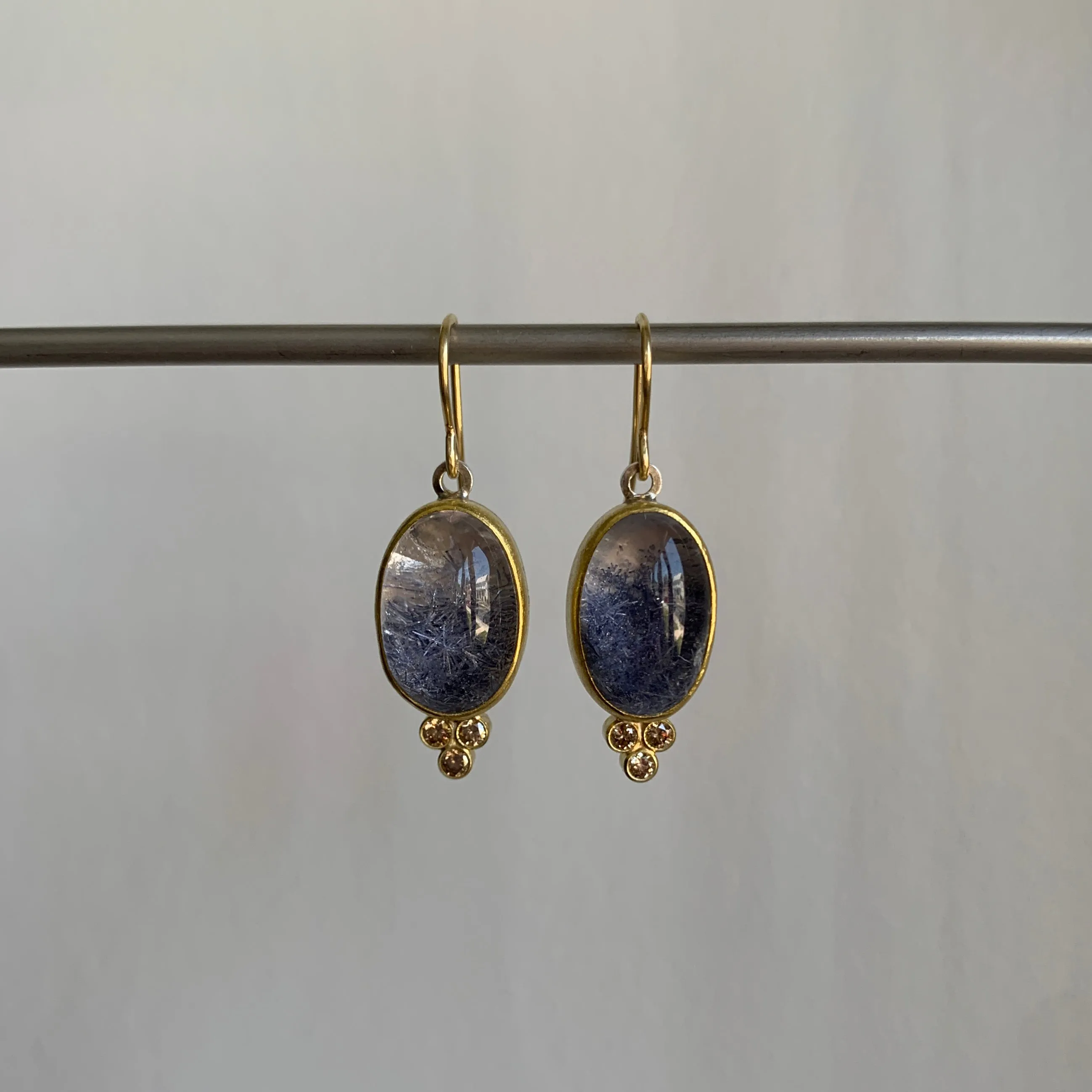 Dumortierite Quartz & Diamond Earrings