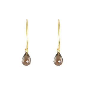 Earrings - Hoop Dangle Smokey Quartz Gold Plated Sterling Silver