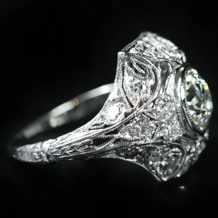 Edwardian Platinum 1.07 Carat Old European Cut Diamond Ring