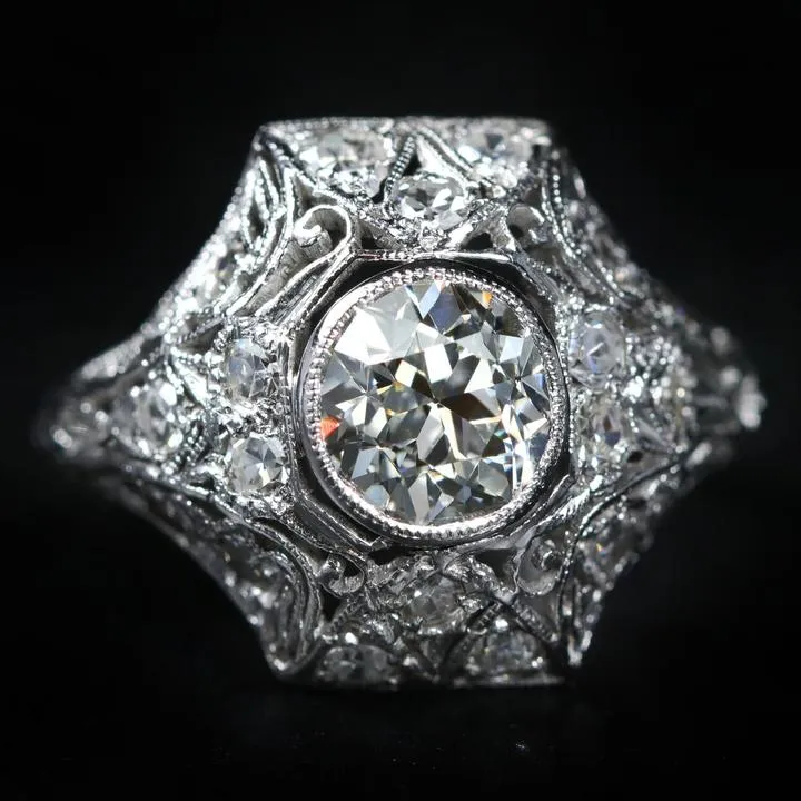 Edwardian Platinum 1.07 Carat Old European Cut Diamond Ring