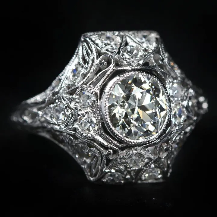 Edwardian Platinum 1.07 Carat Old European Cut Diamond Ring