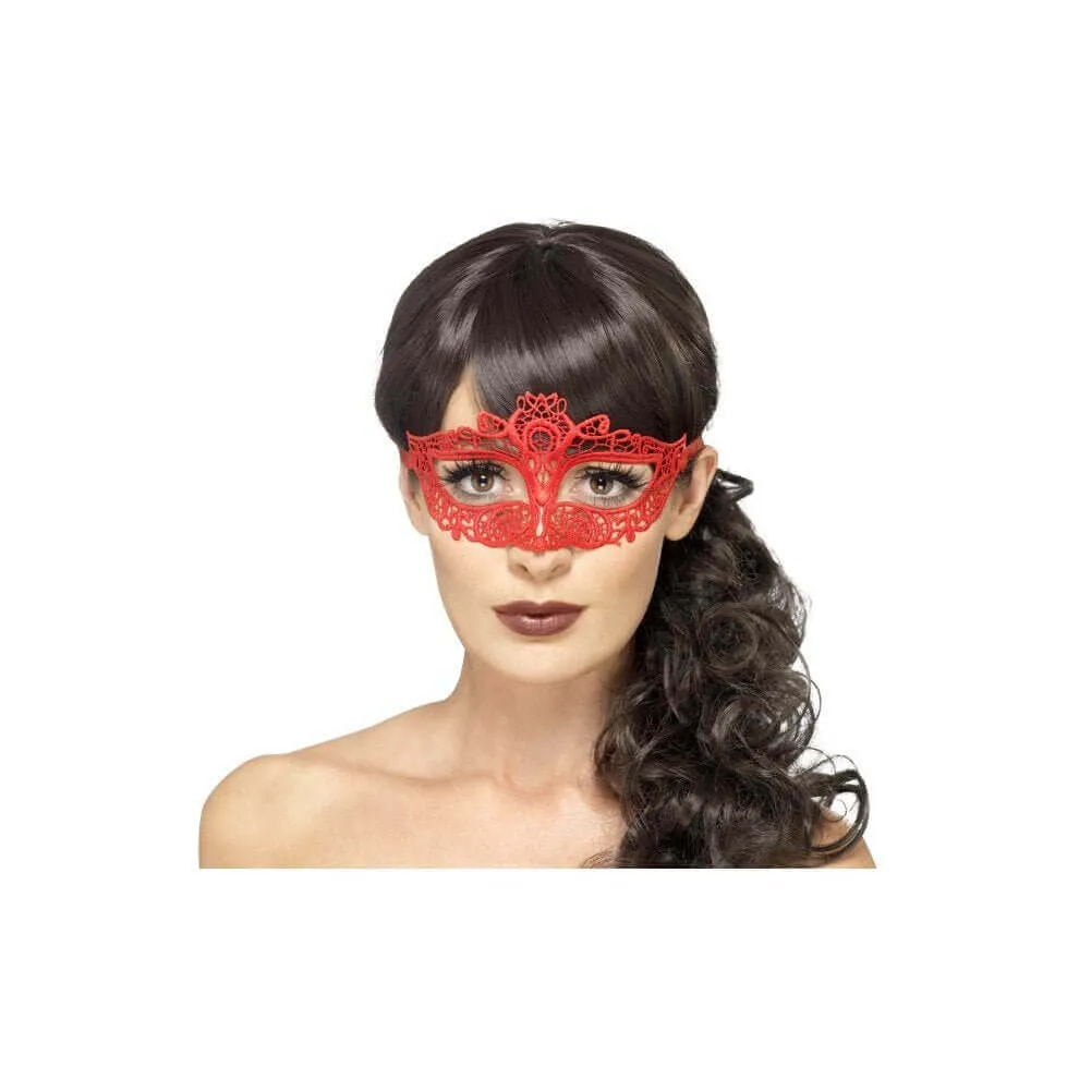 Embroidered Lace Filigree Eyemask Red