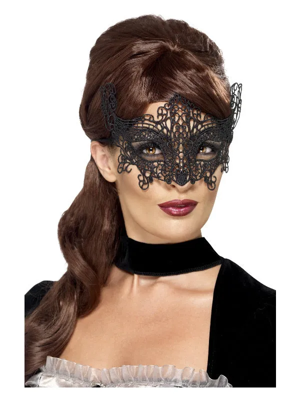 Embroidered Lace Filigree Swirl Eyemask, Black