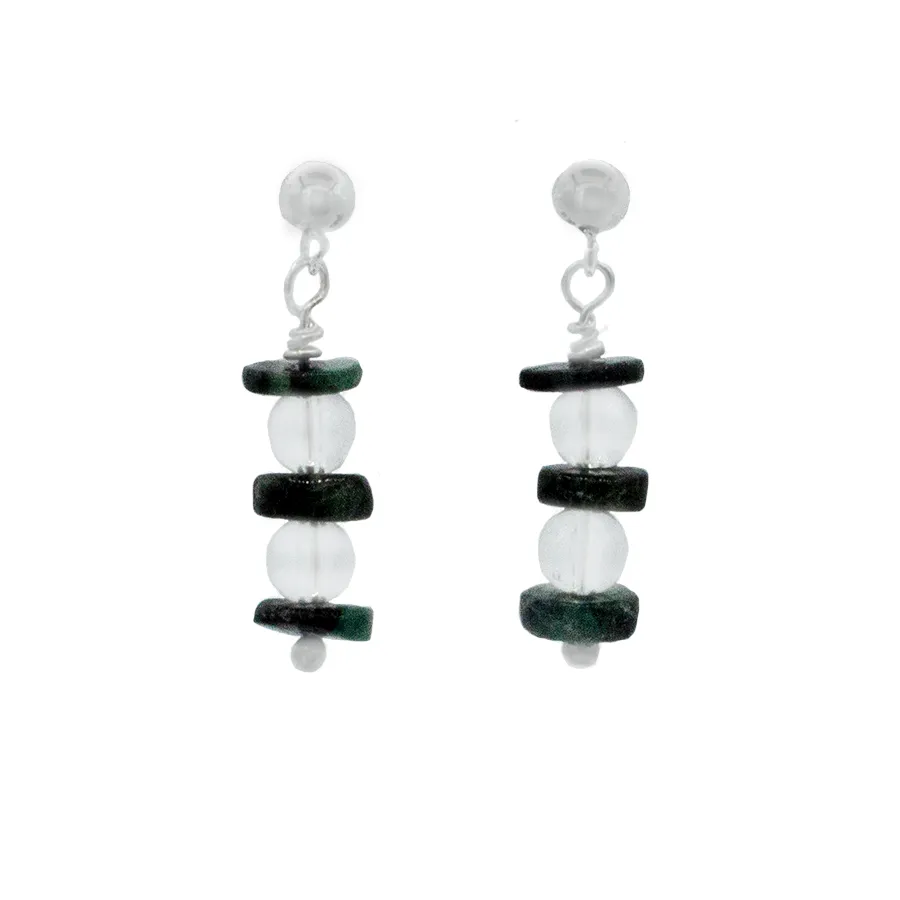 Emerald and Clear Quartz on Sterling Silver Post Earrings