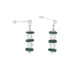 Emerald and Clear Quartz on Sterling Silver Post Earrings