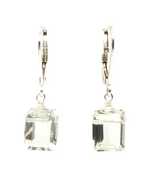 Emerald cut Green Amethyst earrings silver