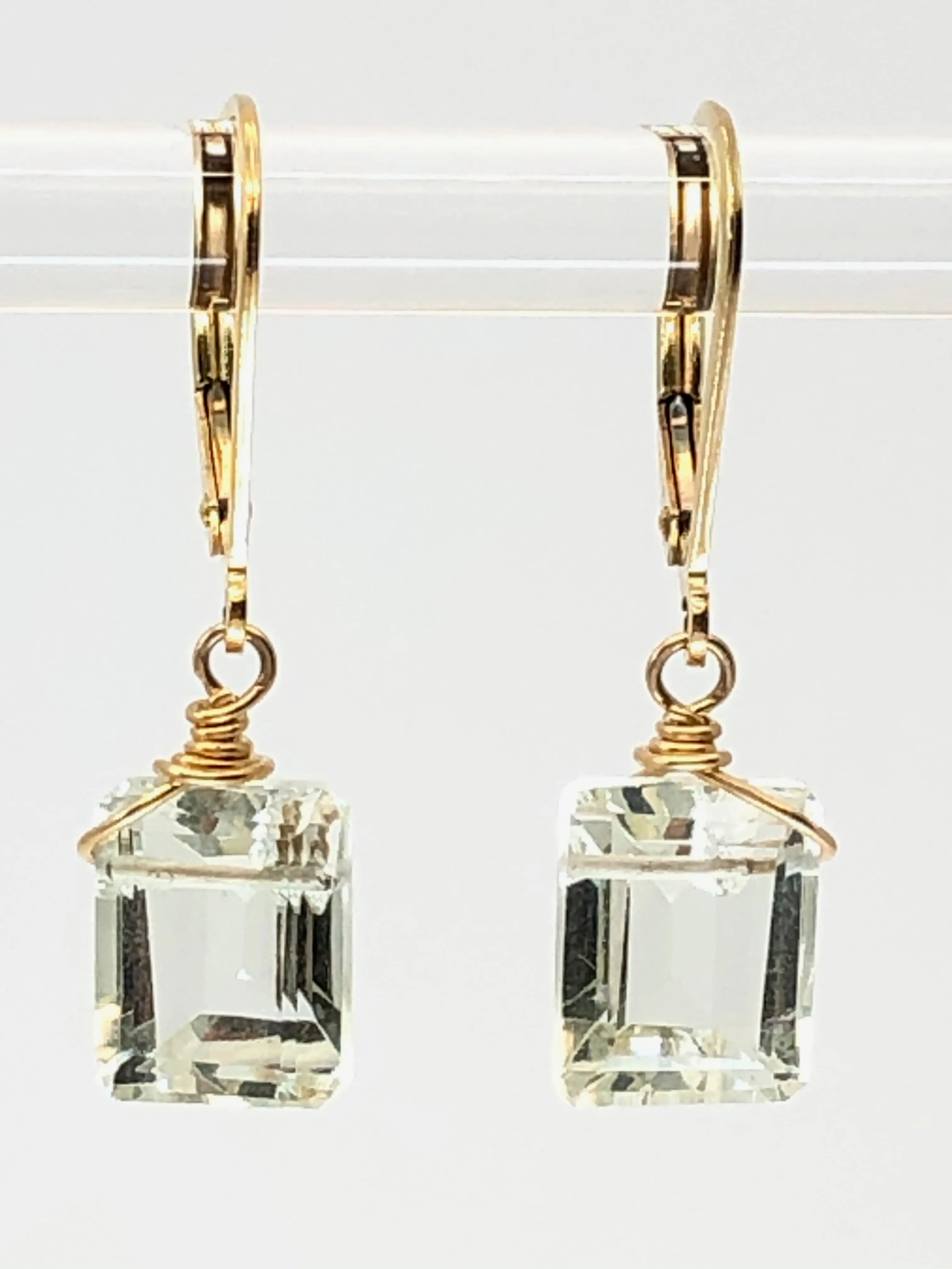 Emerald cut Green Amethyst earrings silver