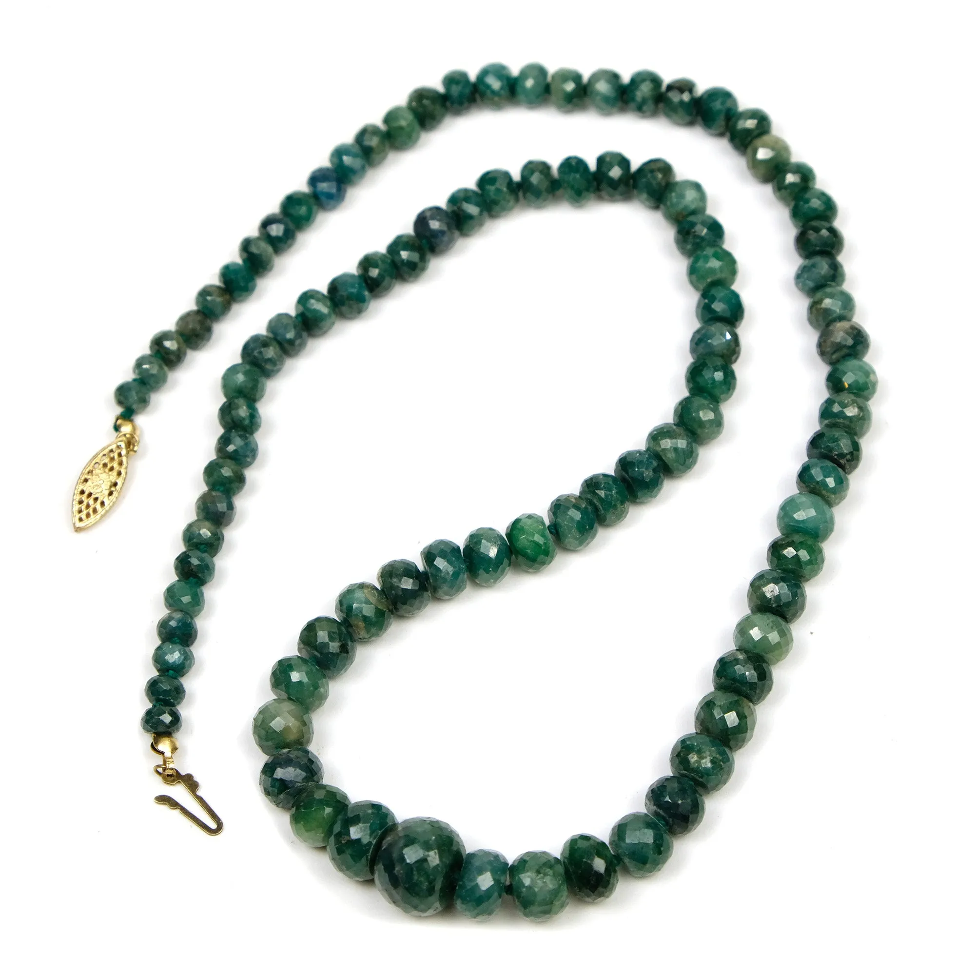 Emerald Knotted Necklace with Gold Filled Box Clasp