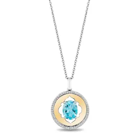 Enchanted Disney Fine Jewelry 14K White Gold and Yellow Gold with 1/6 CTTW Diamond and Swiss Blue Topaz Jasmine Arabesque Pendant Necklace