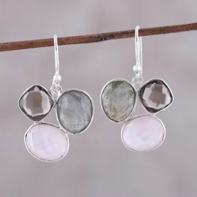 Enchanting Trinity Multi-Gemstone Sterling Silver Dangle Earrings from India