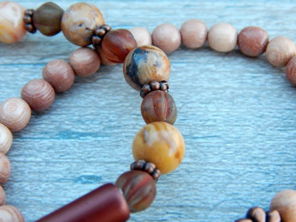 Engraved Bracelet - Nature Jewelry with Rosewood and Beads