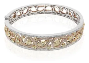 ESTATE 3.09CT WHITE PINK & YELLOW DIAMOND 18KT TRI COLOR GOLD 3D BANGLE BRACELET