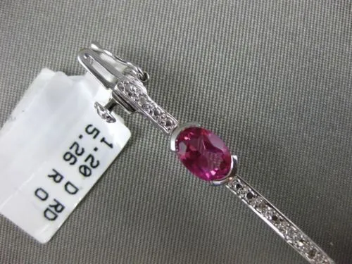 ESTATE 6.46CT DIAMOND & PINK SAPPHIRE 18KT WHITE GOLD SEMI BEZEL TENNIS BRACELET