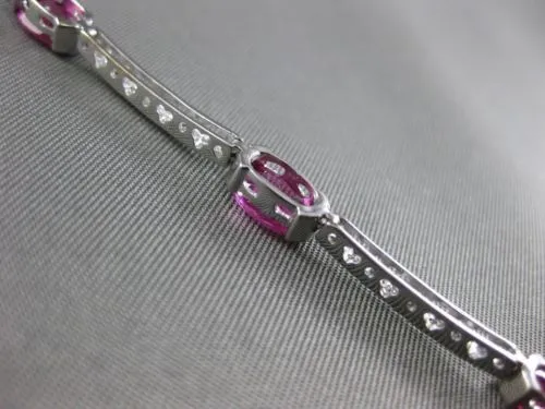 ESTATE 6.46CT DIAMOND & PINK SAPPHIRE 18KT WHITE GOLD SEMI BEZEL TENNIS BRACELET