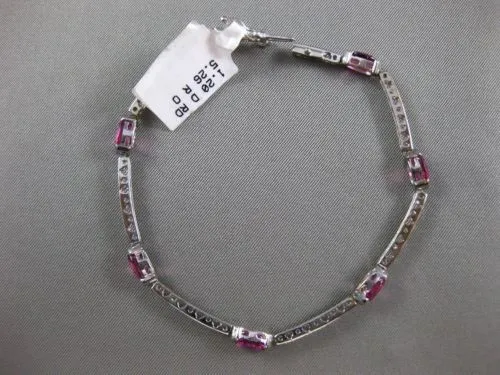 ESTATE 6.46CT DIAMOND & PINK SAPPHIRE 18KT WHITE GOLD SEMI BEZEL TENNIS BRACELET