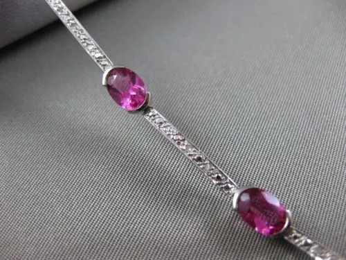 ESTATE 6.46CT DIAMOND & PINK SAPPHIRE 18KT WHITE GOLD SEMI BEZEL TENNIS BRACELET