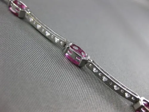 ESTATE 6.46CT DIAMOND & PINK SAPPHIRE 18KT WHITE GOLD SEMI BEZEL TENNIS BRACELET