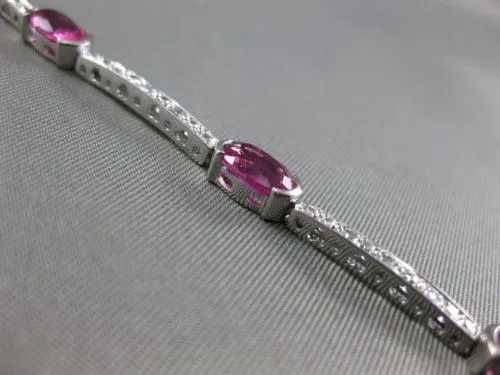 ESTATE 6.46CT DIAMOND & PINK SAPPHIRE 18KT WHITE GOLD SEMI BEZEL TENNIS BRACELET