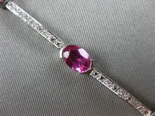 ESTATE 6.46CT DIAMOND & PINK SAPPHIRE 18KT WHITE GOLD SEMI BEZEL TENNIS BRACELET