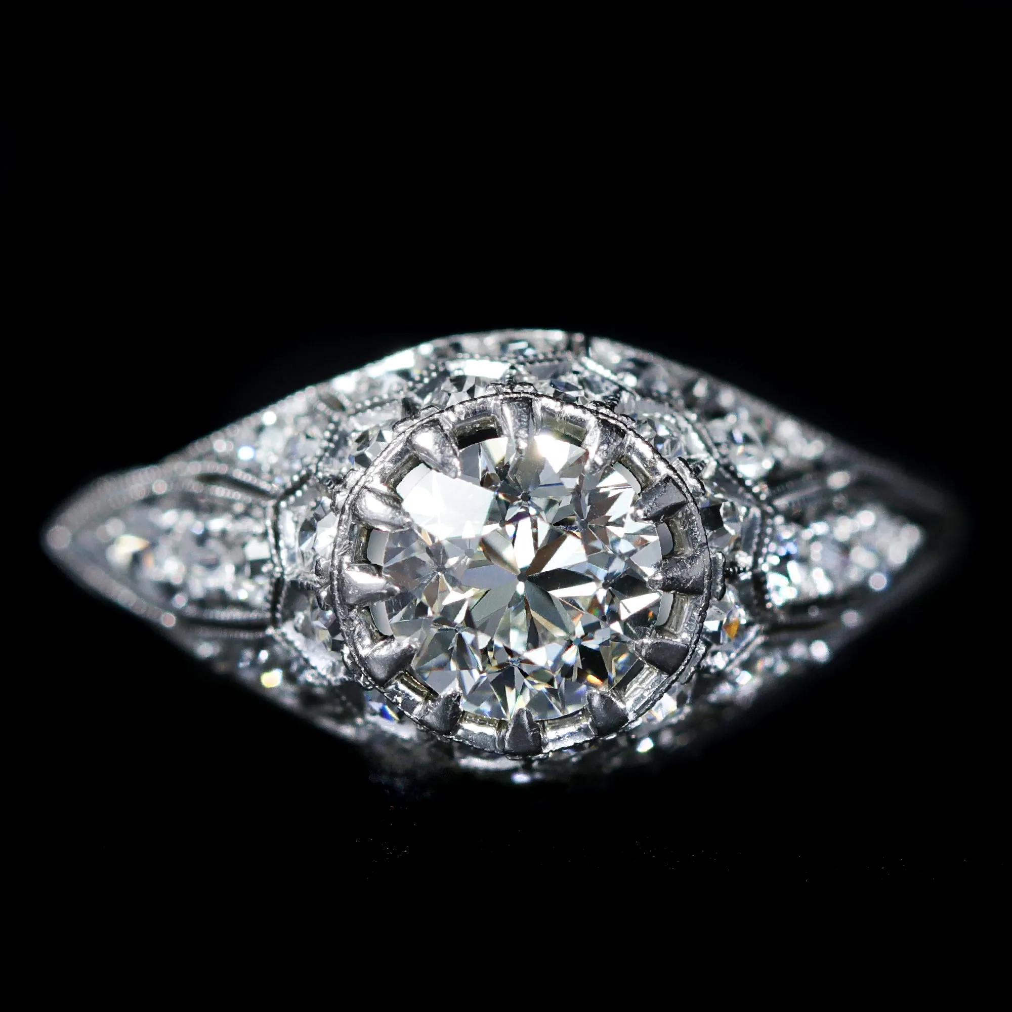 Estate Platinum 0.80 Carat Old European Cut Diamond Ring