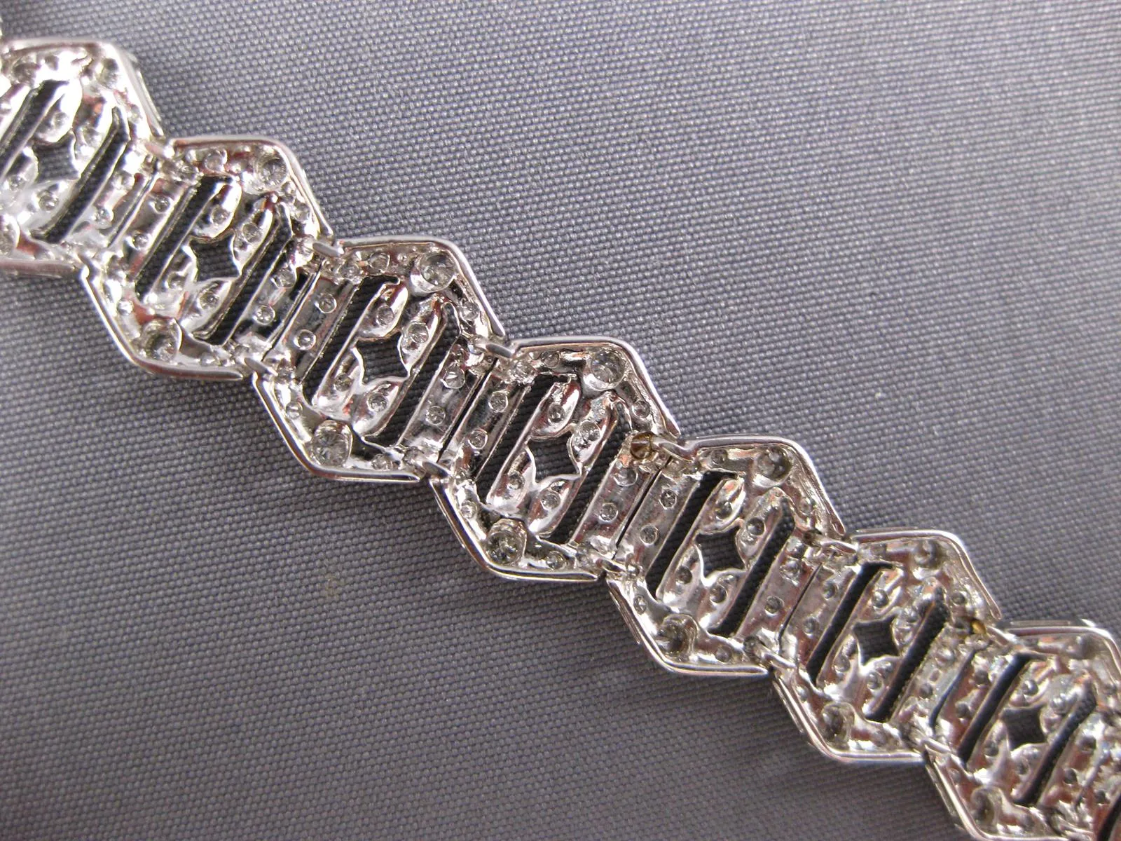 ESTATE WIDE 2.65CT DIAMOND 18KT WHITE GOLD 3D HEXAGON MULTI STAR TENNIS BRACELET