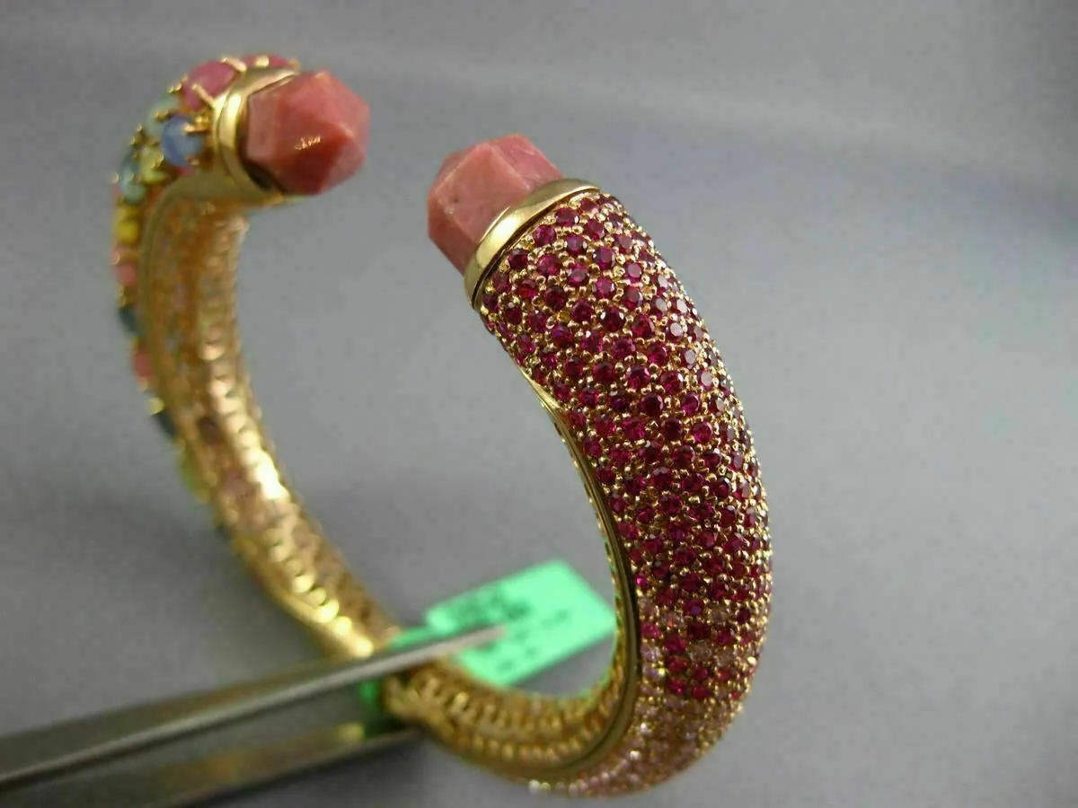 ESTATE WIDE 51.39CT DIAMOND & MULTI GEM 18KT ROSE GOLD FILIGREE BANGLE BRACELET