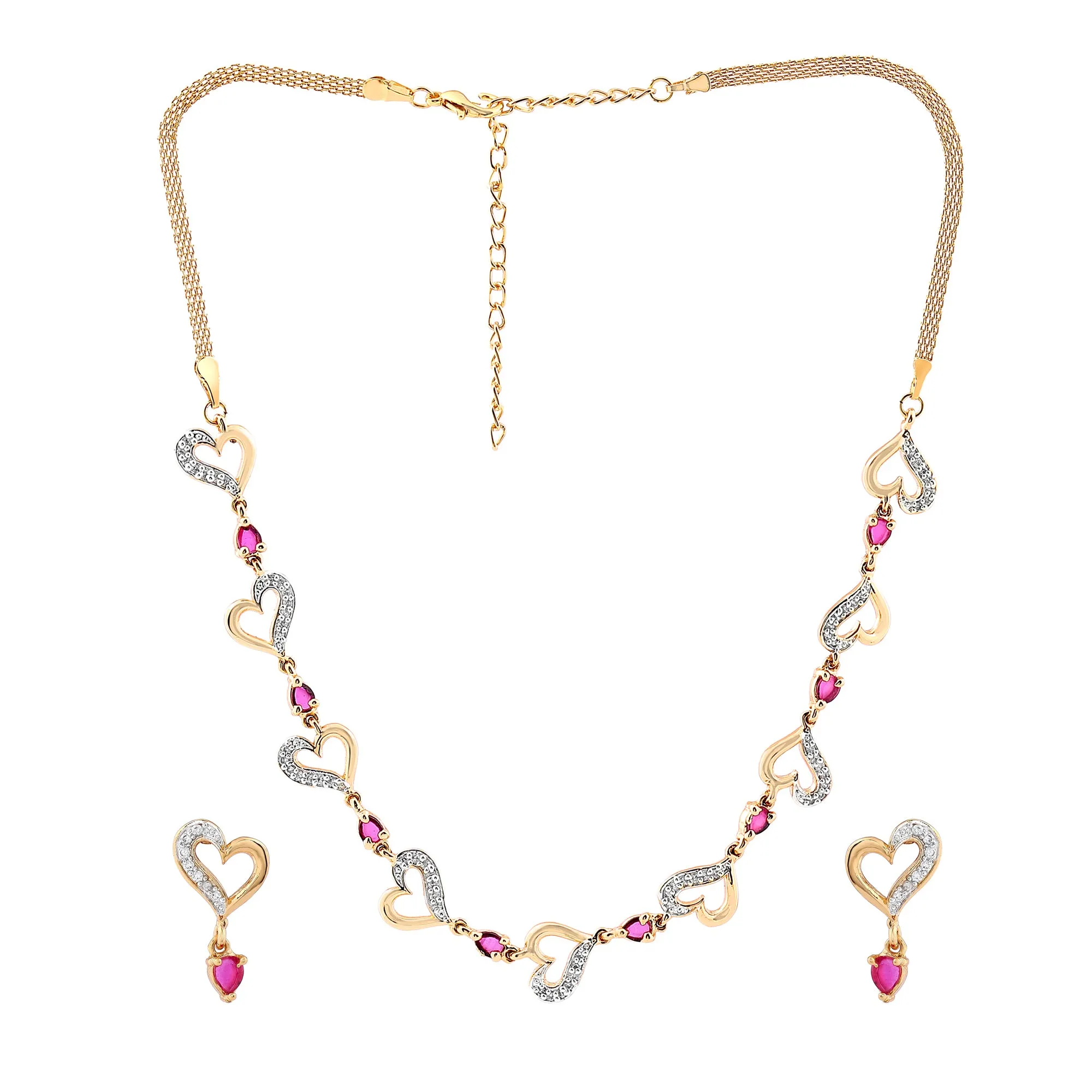 Estele Gold & Rhodium Plated CZ Sparkling Heart Designer Necklace Set for Women