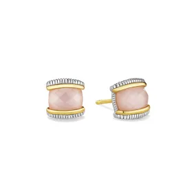 Eternity Stud Earrings with Rose Quartz over Pink Mother of Pearl Doublet and 18K Gold