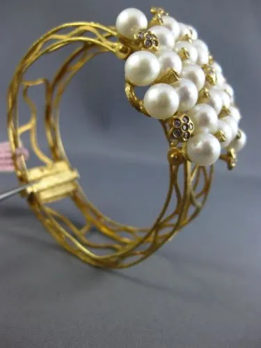 EXTRA LARGE .95CT DIAMOND & AAA SOUTH SEA PEARL 14KT YELLOW GOLD BANGLE BRACELET