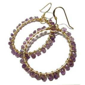 Faceted Amethyst Rondelle Hoop Earrings with Gold Filled Ear Wires