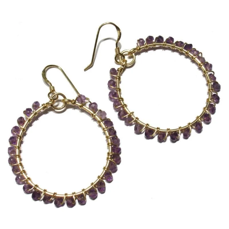 Faceted Amethyst Rondelle Hoop Earrings with Gold Filled Ear Wires