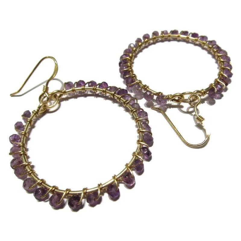 Faceted Amethyst Rondelle Hoop Earrings with Gold Filled Ear Wires