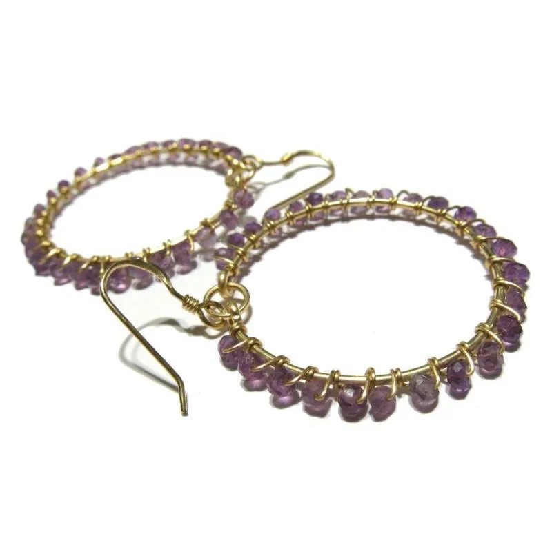 Faceted Amethyst Rondelle Hoop Earrings with Gold Filled Ear Wires