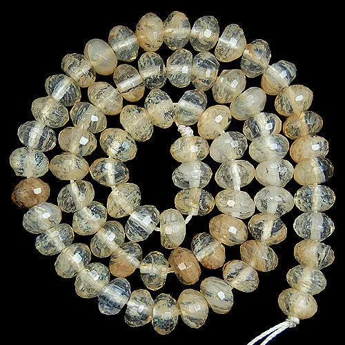 Faceted Natural Yellow Volcano Quartz Rondelle Gemstone Round Loose Beads on a 15.5" Strand