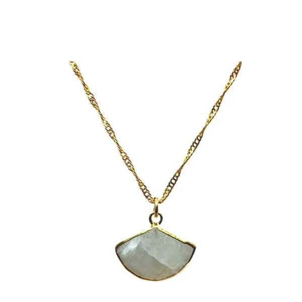 Fan Shaped Semi Precious Stone Pendant: Moonstone (NGCP7904MN)