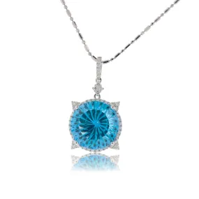 Fancy Cut Blue Topaz & Diamond Pendant