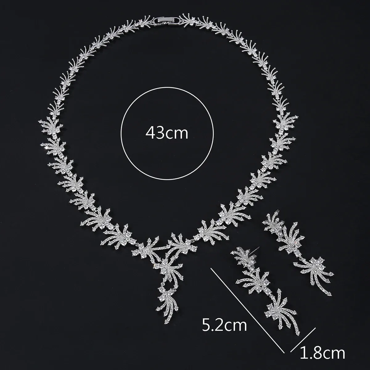 Fashion Design Fireworks Shape AAA Cubic Zirconia Necklace Earrings Jewelry Sets Women Wedding Accessories Gifts CN10834