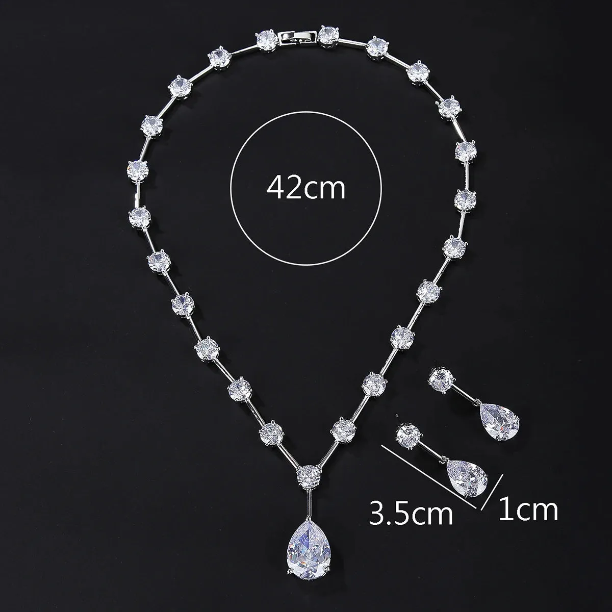 Fashion Simple Crystal Cubic Zirconia Water Drop Necklace Earrings Set Women Jewelry Bridal Wedding Accessories CN10505