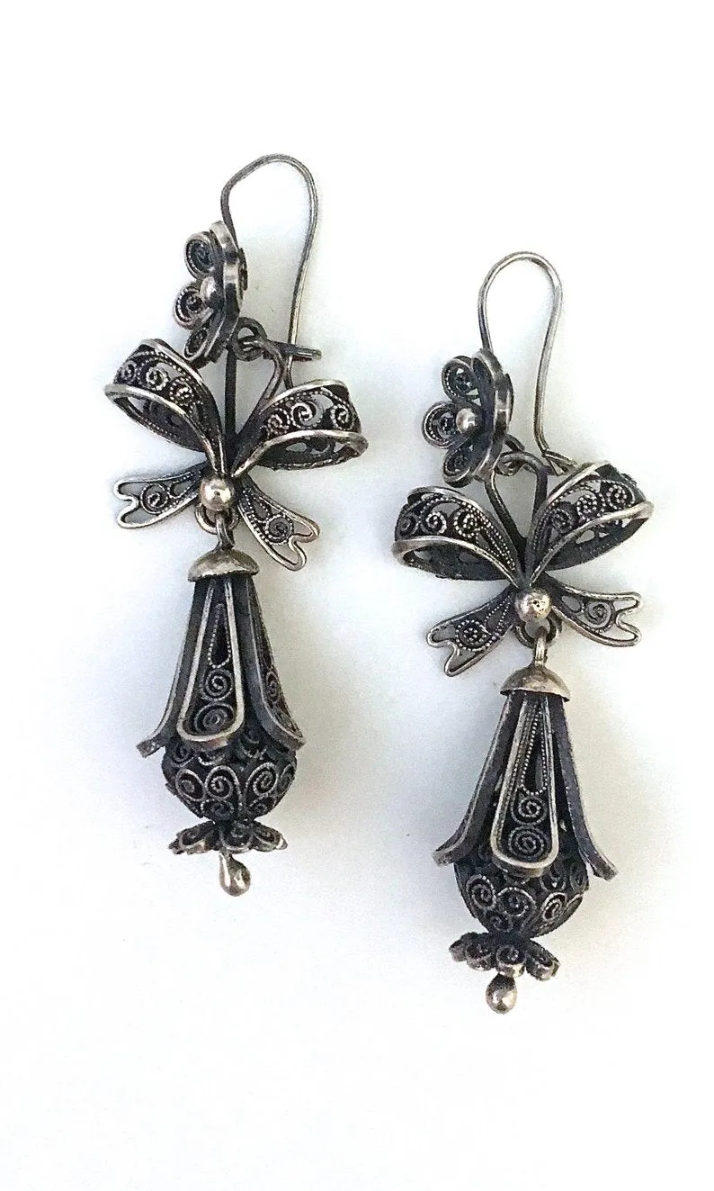 FEDERICO JIMENEZ Mexican Iguala Style Filigree Tiered Silver Earrings