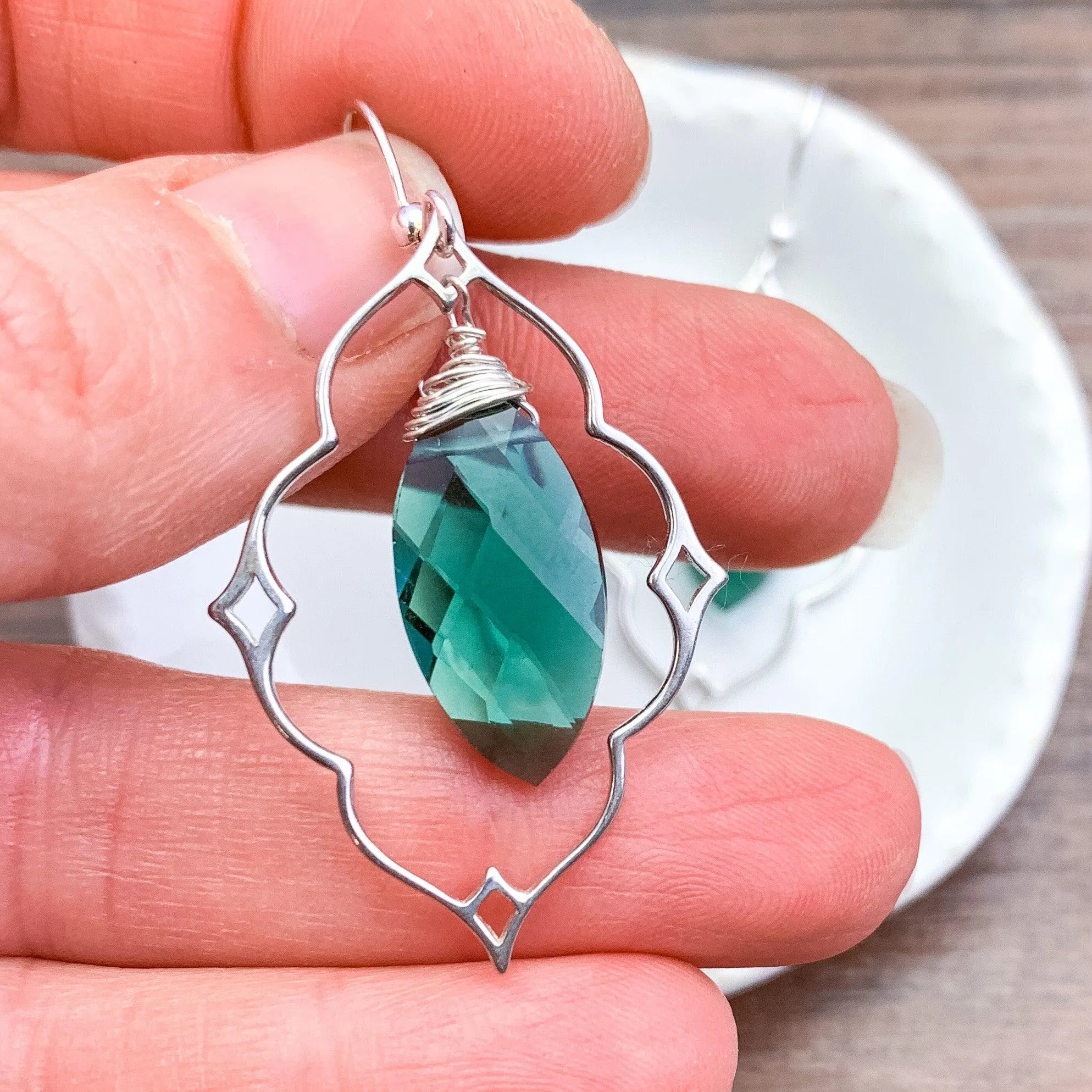 Filigree Emerald Quartz Earrings